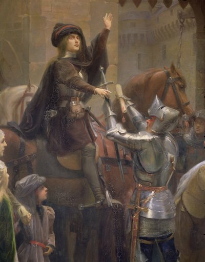 Johanna von Orléans verlässt Vaucouleurs (Detail von Baudricourt und Johanna von Orléans) von Jean Jacques Scherrer